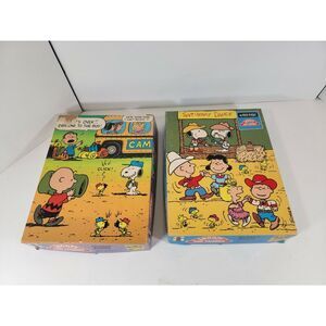 Lot of 2 Snoopy and Friends Vintage‎ 63pc Puzzles Complete Crafting Hang Decor